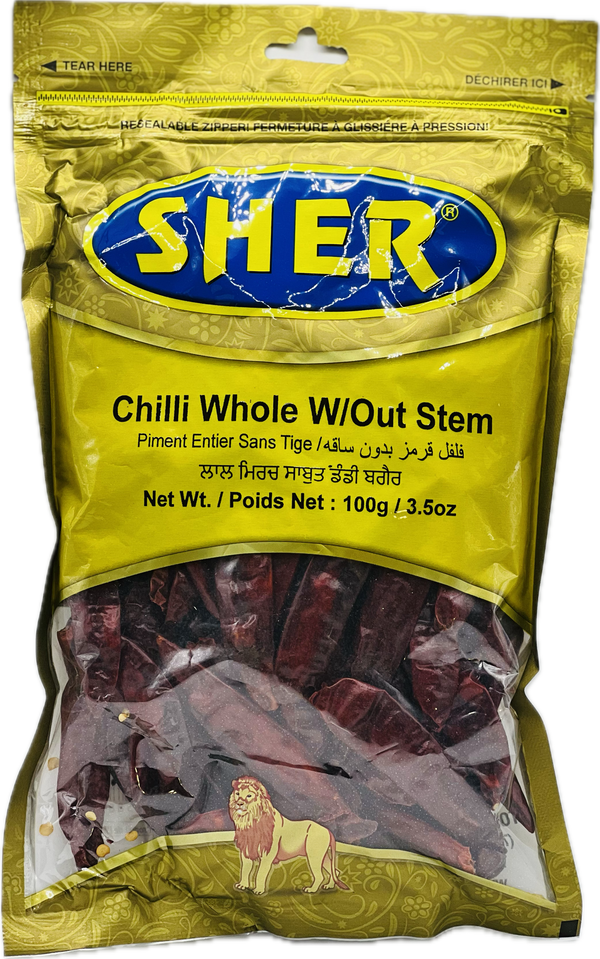 Chilli Whole W/O Stem (වියලි මිරිස්) - 100g