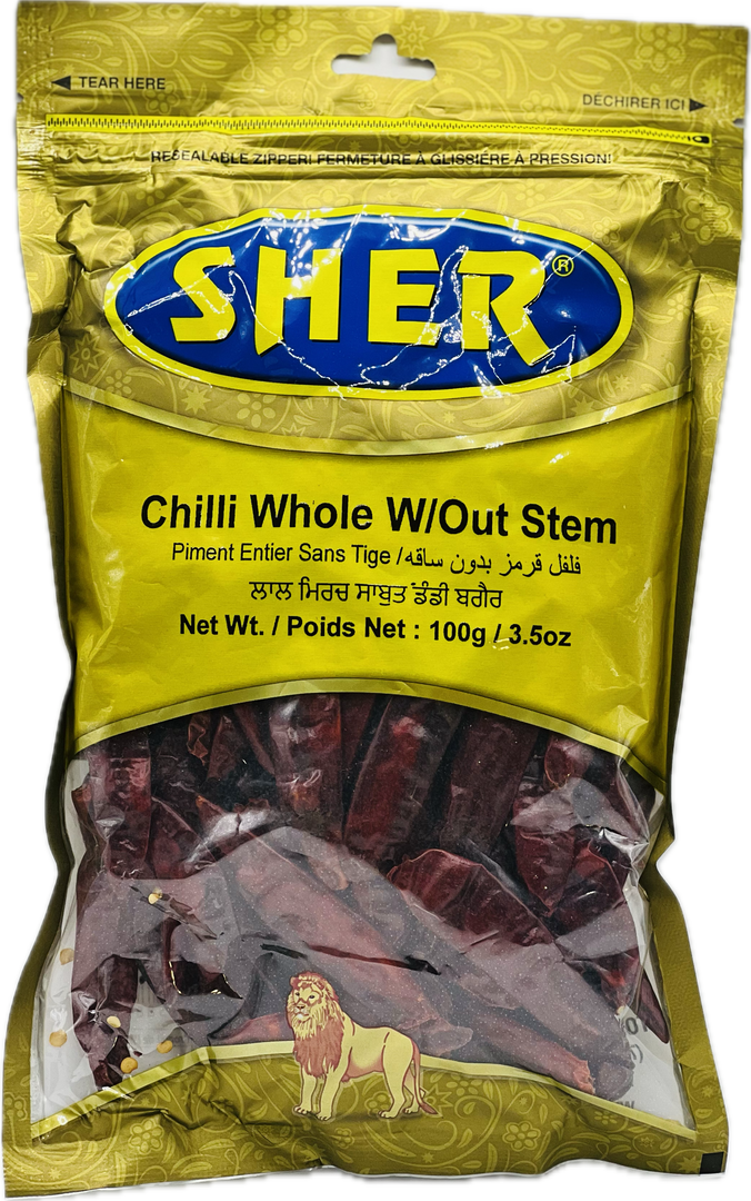 Chilli Whole W/O Stem (වියලි මිරිස්) - 100g